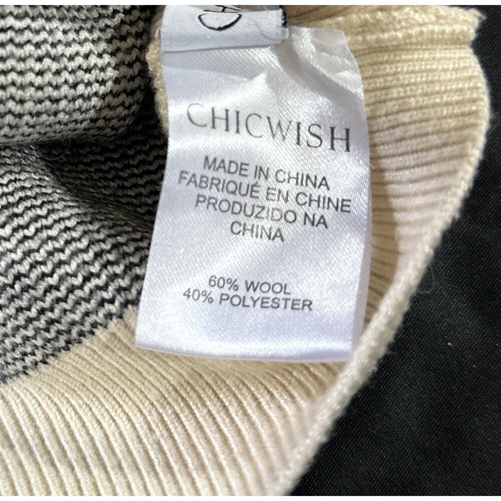 Chicwish Wool Blend Windowpane Grid Sweater Cream Black Boxy Pullover M/L - Picture 8 of 10